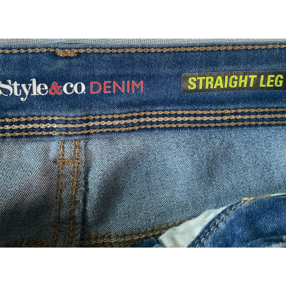 REFRESHED - Style & Co Straight Leg Denim Jeans, Distressed and Patched - Picture 6 of 6